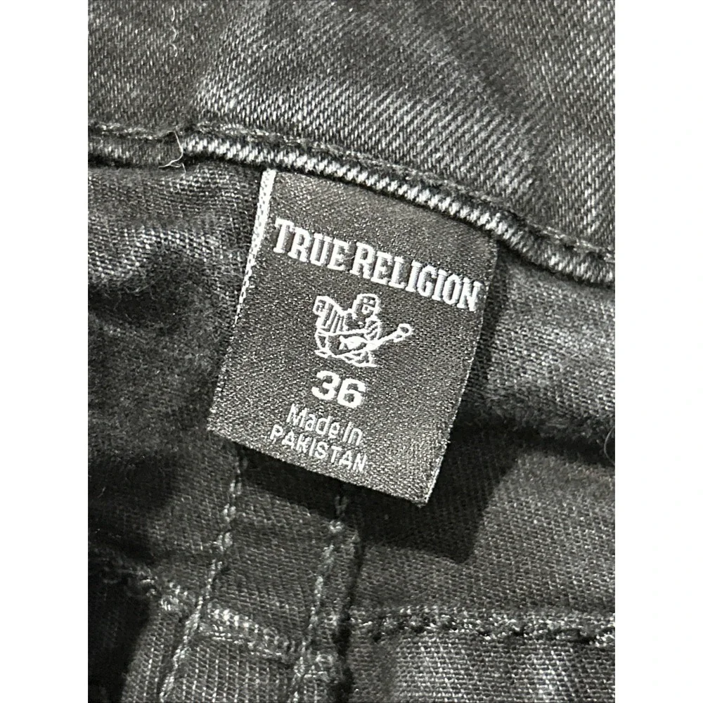 Mens True Religion Rocco Flap Relaxed Skinny Black Stretch Jeans Size 36